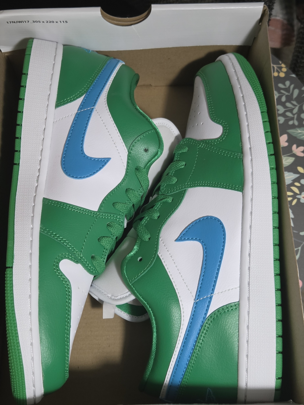 Brand New AJ-1 Low Sneakers in Green/White with Blue Swoosh - Picture 7 of 8